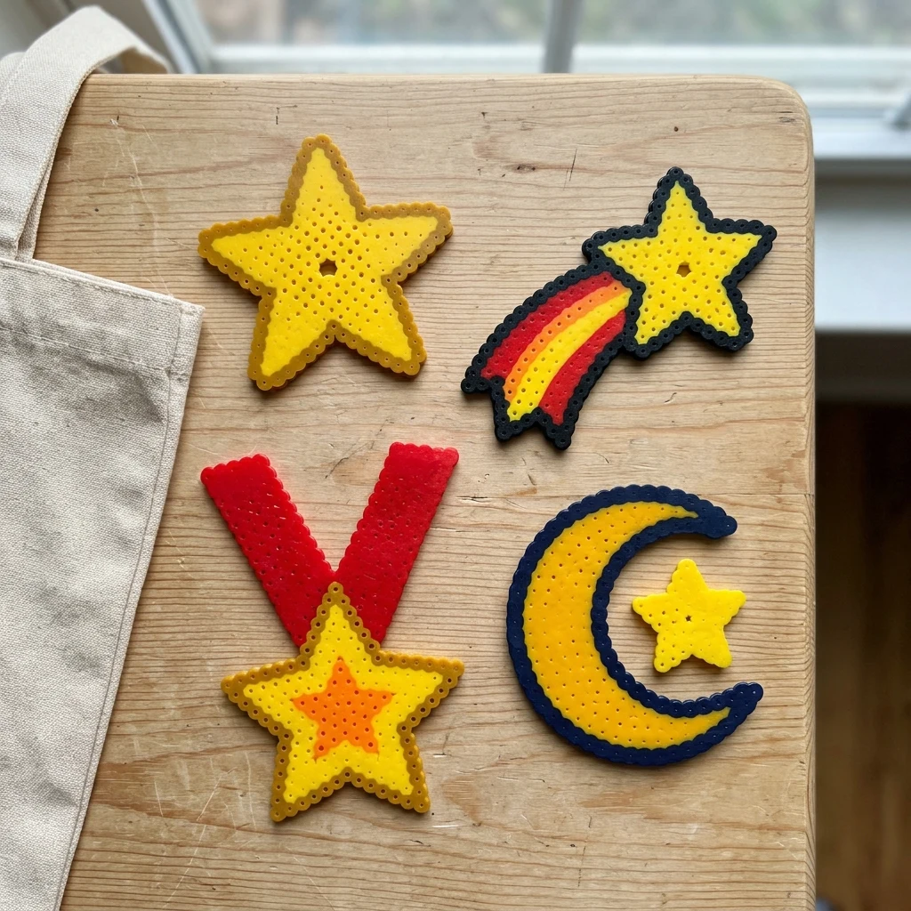 Star bead projects on a craft table